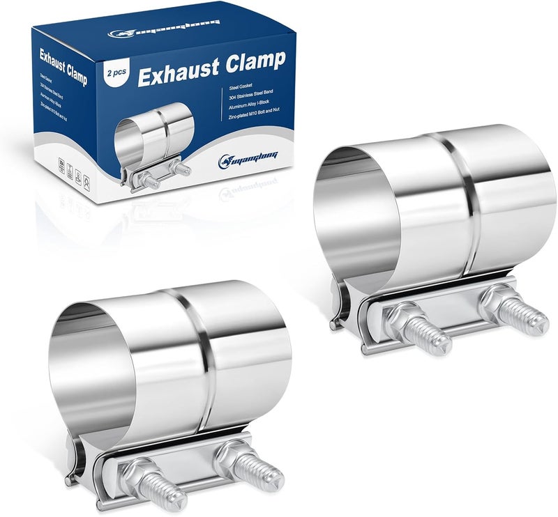 ouyanglong 2.75 Inch Exhaust Clamp, 2 3/4'' Lap Joint Band Clamp 304 Stainless Steel for Pipes,Mufflers,Catalytic Converters - 2 Pack - Image 1